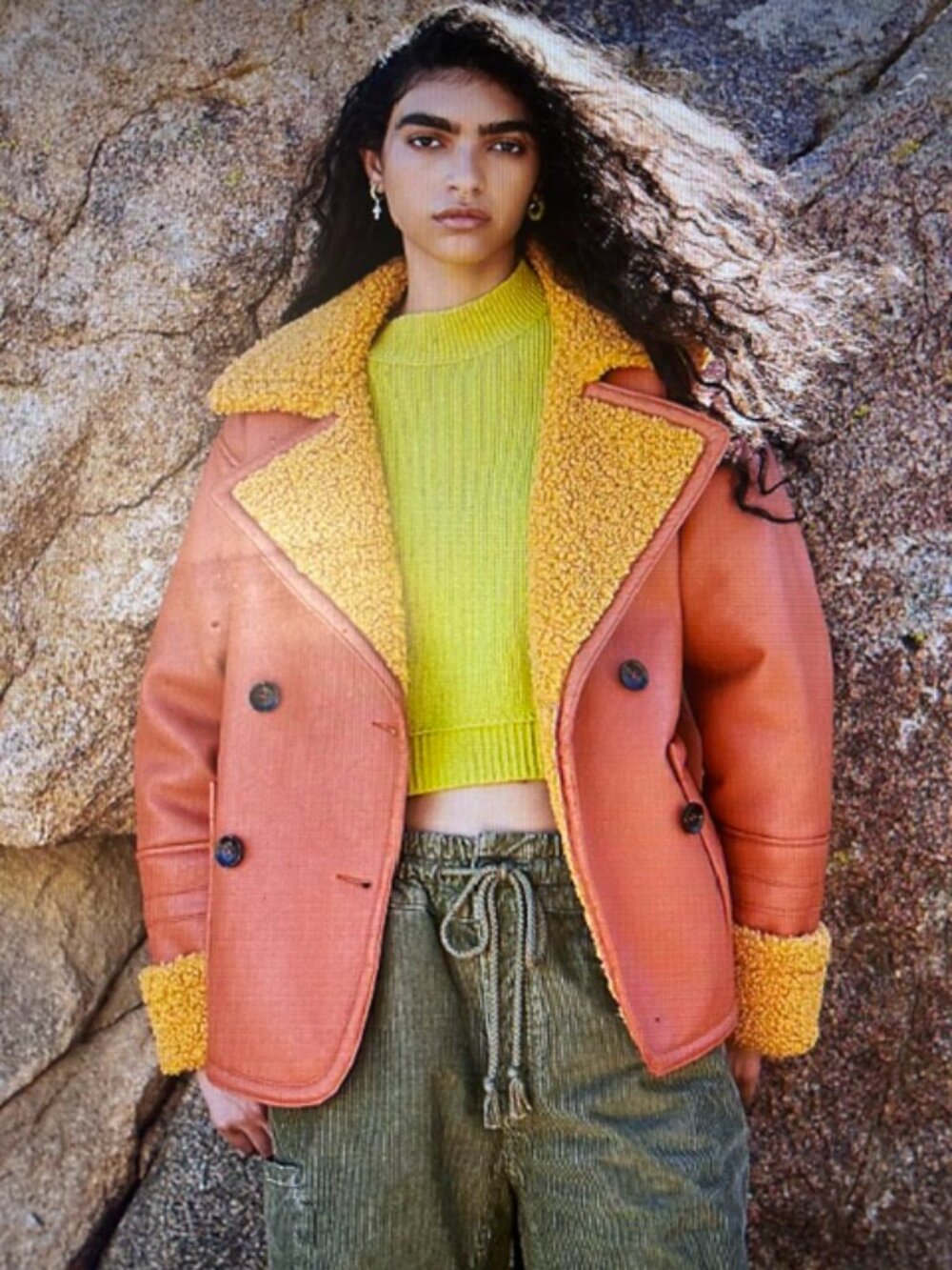 We The Free Free People Kaja Lush Vegan Leather Fur Bonded Peacoat Jacket NWT